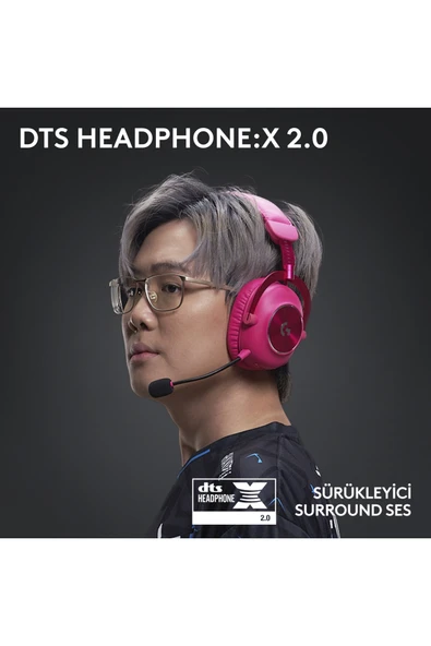 logitech G PRO X 2 LIGHTSPEED Kablosuz DTS:X Headphone 2.0 - 7.1 Surround Ses Oyun Kulaklığı - Pembe - Resim 6