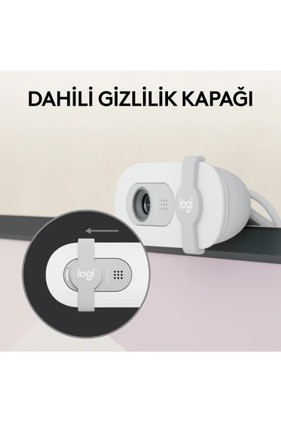 logitech BRIO 100 Full HD 1080p Gizlilik Kapaklı Mikrofonlu Web Kamerası - Beyaz - Resim 4