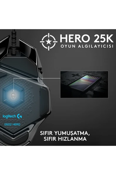 logitech G G502 HERO LIGHTSYNC 25.600 DPI Yüksek Performanslı Kablolu Oyuncu Mouse - Siyah - Resim 4