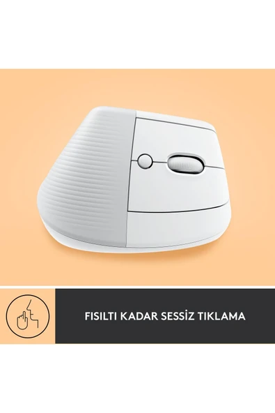 logitech Lift Sessiz Kablosuz Ergonomik Dikey Mouse - Beyaz 910-006475 - Resim 5