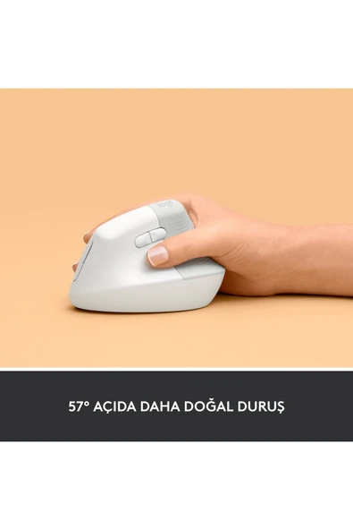 logitech Lift Sessiz Kablosuz Ergonomik Dikey Mouse - Beyaz 910-006475 - Resim 3