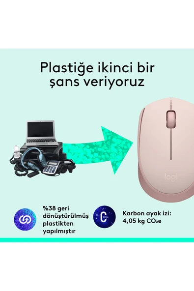 logitech M171 USB Alıcılı Kablosuz Kompakt Mouse - Pembe - Resim 4