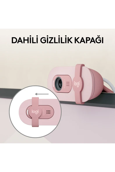 logitech BRIO 100 Full HD 1080p Gizlilik Kapaklı Mikrofonlu Web Kamerası - Pembe - Resim 4