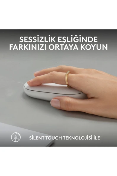 logitech M350s Pebble 2 Bluetooth Kablosuz Sessiz Kompakt Mouse - Beyaz - Resim 5