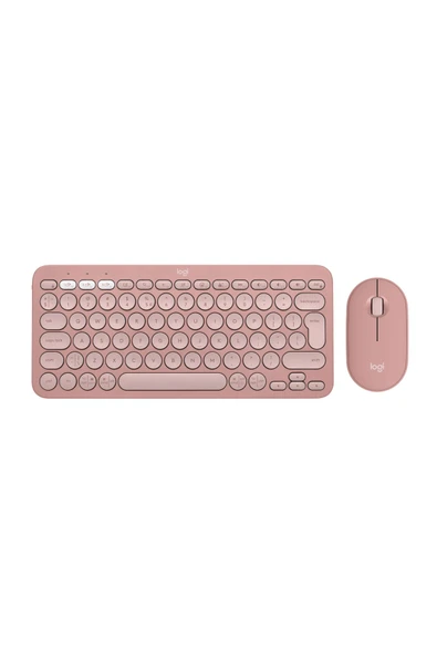 logitech Pebble 2 Set Çoklu Cihaz Özellikli Sessiz Kablosuz Türkçe Q Klavye ve Mouse Seti - Pembe - 1