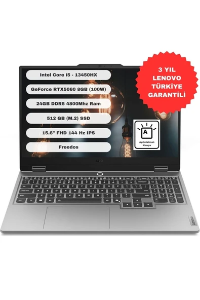 LENOVO LOQ 15IRX10 Intel Core i5 13450HX 24GB 512GB SSD RTX5060 Freedos 15.6'' FHD 83JE00ENTR ürün görseli