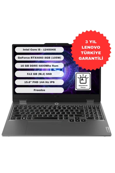 LENOVO Loq 15IAX9 GTI16 Intel Core i5 12450HX 16GB 512GB SSD RTX4060 Freedos 15.6'' FHD 83GS00PGTR ürün görseli