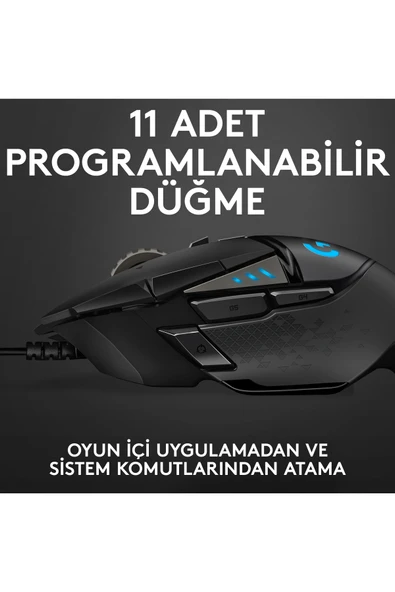 logitech G G502 HERO LIGHTSYNC 25.600 DPI Yüksek Performanslı Kablolu Oyuncu Mouse - Siyah - Resim 6