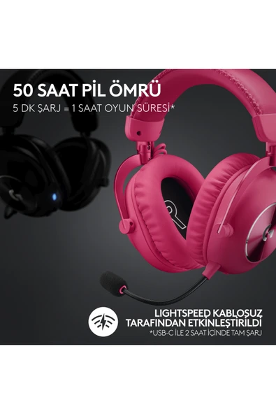 logitech G PRO X 2 LIGHTSPEED Kablosuz DTS:X Headphone 2.0 - 7.1 Surround Ses Oyun Kulaklığı - Pembe - Resim 3