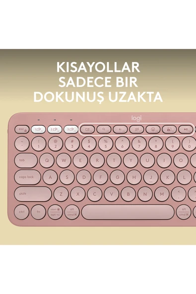 logitech K380s Pebble Keys 2 Çoklu Cihaz Özellikli Bluetooth Türkçe Q Klavye - Pembe - Resim 4