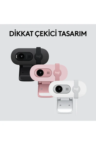 logitech BRIO 100 Full HD 1080p Gizlilik Kapaklı Mikrofonlu Web Kamerası - Pembe - Resim 8