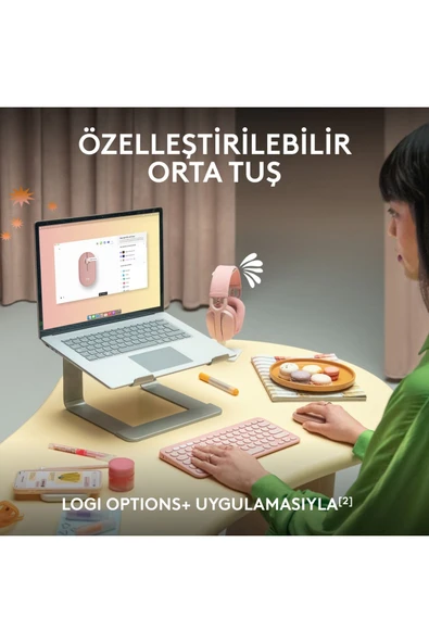 logitech M350s Pebble 2 Bluetooth Kablosuz Sessiz Kompakt Mouse - Beyaz - Resim 4