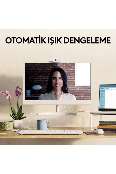 logitech BRIO 100 Full HD 1080p Gizlilik Kapaklı Mikrofonlu Web Kamerası - Beyaz - Resim 3
