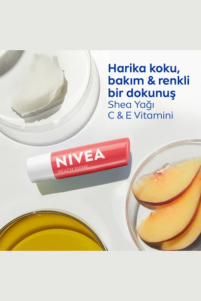 Nivea Şeftali Nemlendirici Dudak Bakım Kremi ve Parlatıcısı 4.8gr, Şeftali Aroması, Işıltılı Mercan Renk - 3