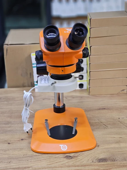 CS-705 Profosyonel Analog Mikroskop Büyüteç 5x Mercekli Işıklı Ekransız - Turuncu - 2