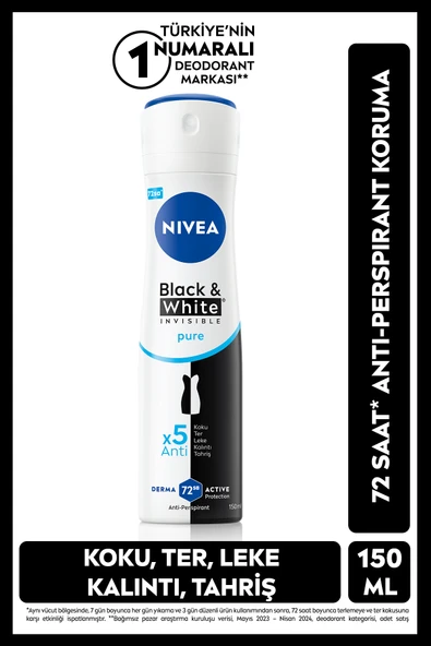 Nivea Black White Invisible Pure Bayan Deodorant 150Ml