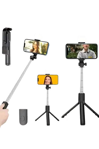 Tripod Selfie Çubuğu Bluetooth Kumandalı Kablosuz Led Işıklı - Resim 4