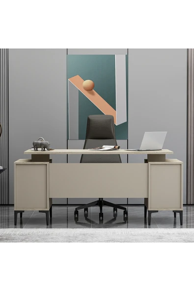 Betroya BRANCO Ofis Masası Kumtaşı Traverten (Sandalye Dahil Değildir) - Resim 3