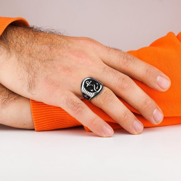 Denizci Çapası Tasarımlı 925 Ayar Gümüş Yüzük - Resim 2