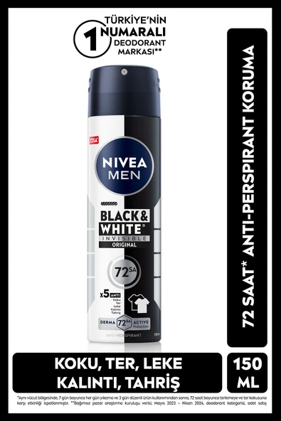 Nivea Black&White Invisible Erkek Deodorant 150ml