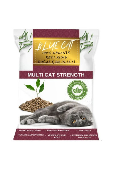 BLUECAT Çam Peleti Kedi Kumu Net 10 kg - 20 lt - Topaklanmayan %100 Organik - 1