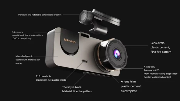 Leerfei 3 Kameralı Araç İçi Kamera Sd Kart Destekli Kamera Y15 - (Hafıza Kartı Dahil Değildir) - 4