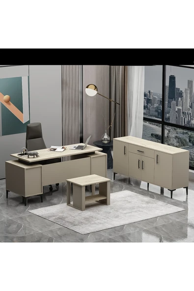 Betroya Branco Ofis Takımı 3’lü Set Kumtaşı Traverten Masa, Sehpa, Konsol - Resim 5