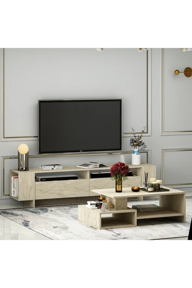 Betroya Angel TV Ünitesi ve Dux Orta Sehpa Salon Takımı - Traverten - Resim 4