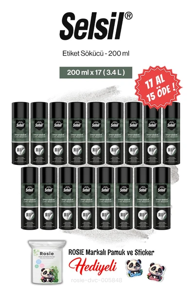 Selsil Etiket Sökücü 200 ml, 17 AL 15 ÖDE ve rosie pamuk ürün görseli