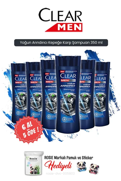 Clear 6 AL 5 ÖDE Men Yoğun Arındırıcı Kepeğe Karşı Şampuan 350 ml ve Rosie Hediye ürün görseli