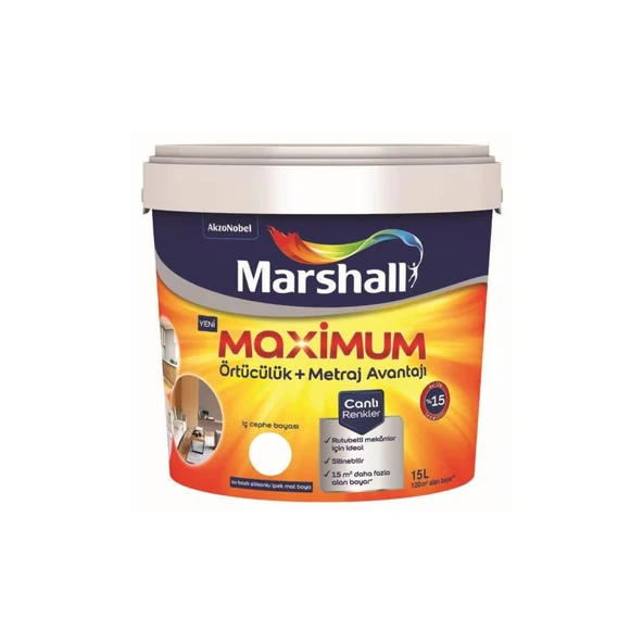 MARSHALL MAXİMUM İPEK SİLİKONLU SİLİNEBİLİR İÇ CEPHE BOYASI 7,5 LT