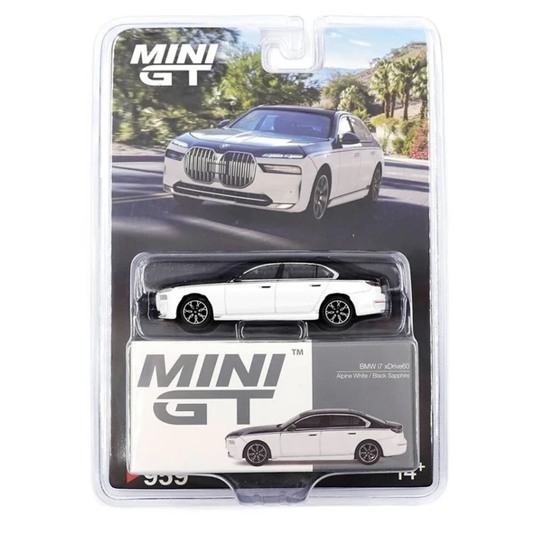 Eğitici Çocuk Mini GT 1/64 BMW i7 xDrive60 Alpine White / Black Sapphire - Blister Paket - 2