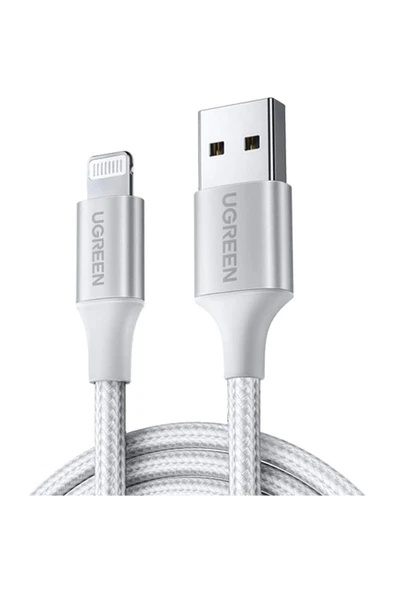UGREEN Lightning to USB-A Örgülü MFi Sertifikalı İphone Hızlı Şarj Kablosu 1 Metre Gümüş 60161 - 2