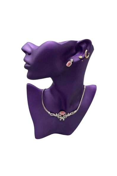 Polyester Malzeme Mor Renk 28 / 18 cm Takı Sergileme Mankeni - Resim 4