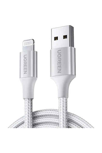 UGREEN Lightning to USB-A Örgülü MFi Sertifikalı İphone Hızlı Şarj Kablosu 1 Metre Gümüş 60161 - 1