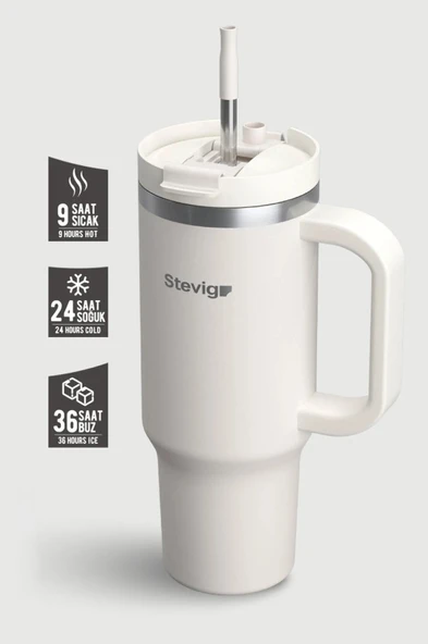 Stevig ST-242 2 Moods Tuck-In Tumbler Sızdırmaz Çelik Termos 900ML White Sand