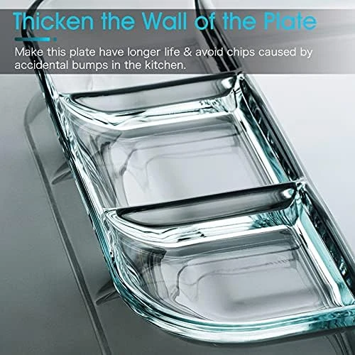 Bölmeli Cam Tabak - 3 Bölmeli Şeffaf Dayanıklı Servis Tabağı kişisel kahvaltı tabağı - 2
