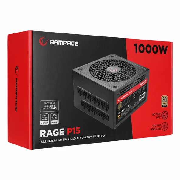 Rampage Rage P15 1000W 80+ Altın Modüler Güç Kaynağı ürün görseli 1