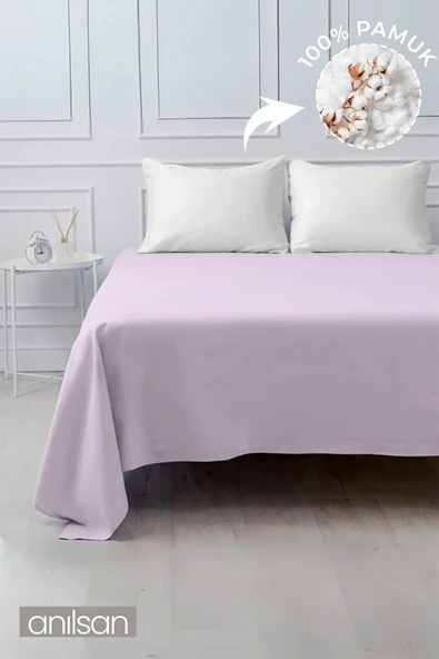 Lastiksiz Lila Çarşaf %100 Pamuk Çift/Tek Kişilik ,63tel