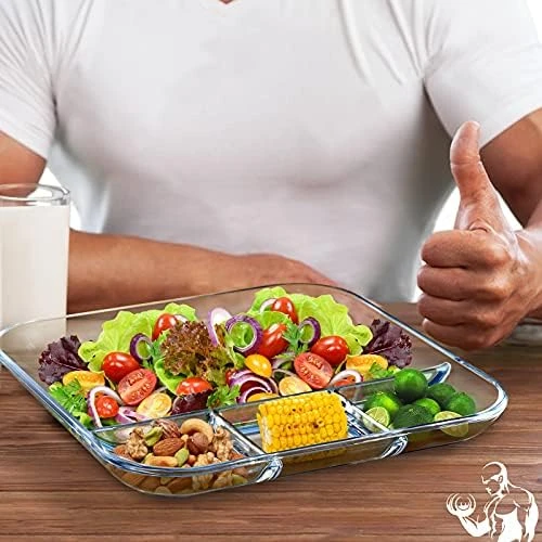 Bölmeli Cam Tabak - 3 Bölmeli Şeffaf Dayanıklı Servis Tabağı kişisel kahvaltı tabağı - 3