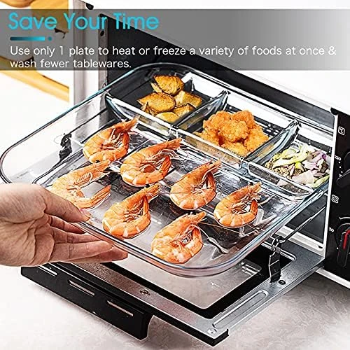 Bölmeli Cam Tabak - 3 Bölmeli Şeffaf Dayanıklı Servis Tabağı kişisel kahvaltı tabağı - 6