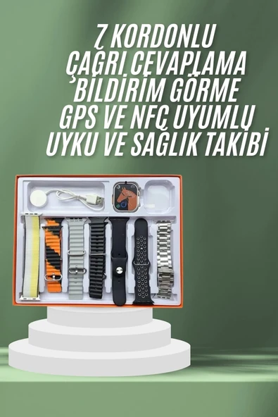 7 Kordonlu Akıllı Saat Plastik Kordon Hasır Kordon Çelik Kordon - Resim 2