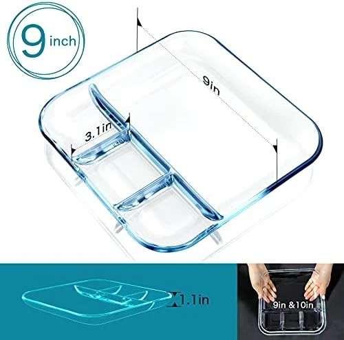 Bölmeli Cam Tabak - 3 Bölmeli Şeffaf Dayanıklı Servis Tabağı kişisel kahvaltı tabağı - 5