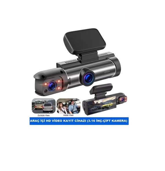 Leerfei 3 Kameralı Araç İçi Kamera Sd Kart Destekli Kamera V9 - (Hafıza Kartı Dahil Değildir)