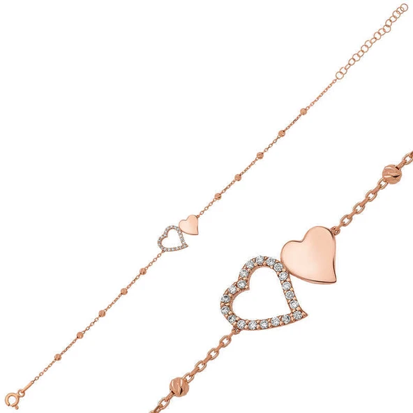 Gümüş Rose Dorissa İki Kalp Bayan Bileklik ürün görseli 1