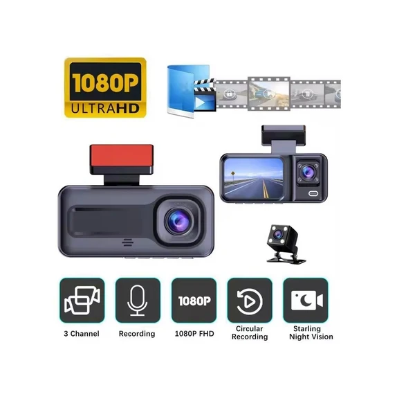 Vehicle 3 Kameralı Araç İçi Kamera Sd Kart Destekli Kamera A98 - (Hafıza Kartı Dahil Değildir)