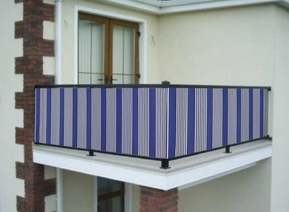 Ceylan Home Balkon Demiri Perdesi Bağcıklı Her Ölçüde Özel Dikim Mavi Beyaz - 1