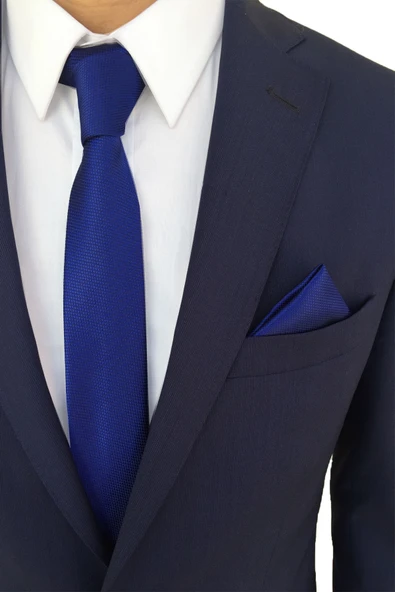 Gece Mavisi ince kravat mendil seti