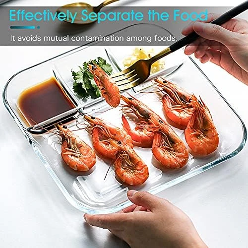Bölmeli Cam Tabak - 3 Bölmeli Şeffaf Dayanıklı Servis Tabağı kişisel kahvaltı tabağı
