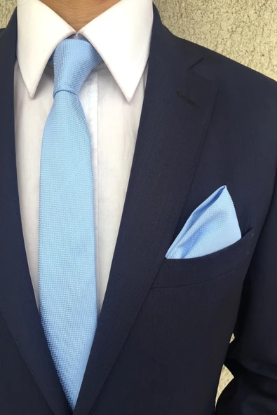 bebe mavi ince kravat mendil seti